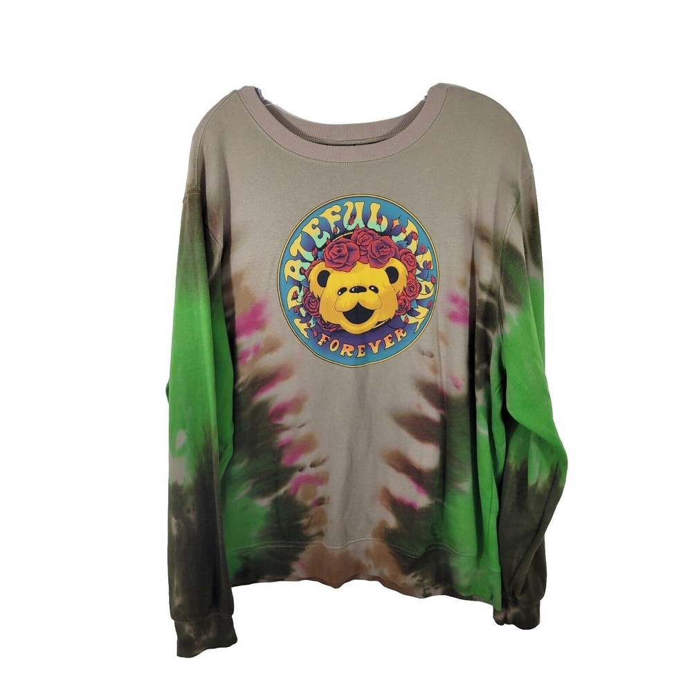 NWOT The Grateful Dead Forever Teddy Graphic Sweatshirt Tie Dye Green Tan XXL